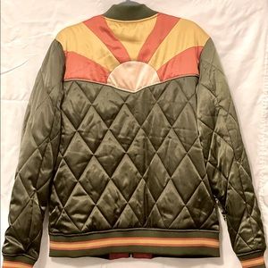 Classic Rock Couture Rising Sun Bomber Jacket, Olive Green, Unisex XL